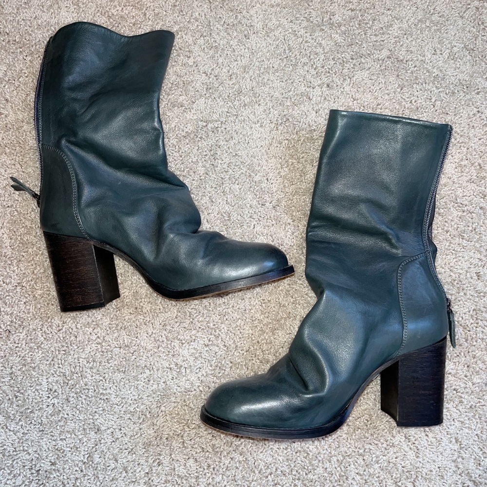 Free People Elle Block Heel Boots in Green. Never worn before!